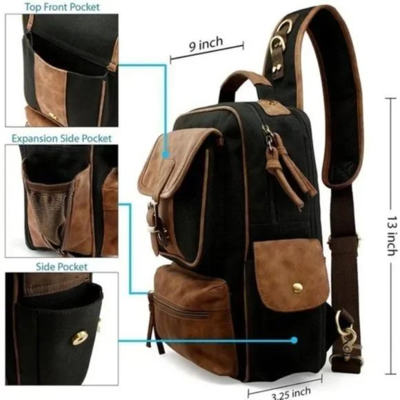 New Men Shoulder PU Leather Backpack - Picture 4 of 8
